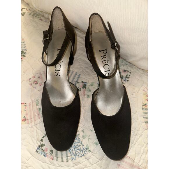 VINTAGE UNWORN BLACK SATIN MARY JANE PUMPS SHOES 8 - Picture 1 of 4